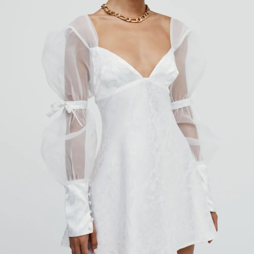FOR LOVE AND LEMONS GABRIELLE PUFF SLEEVE MINI DRESS SMALL